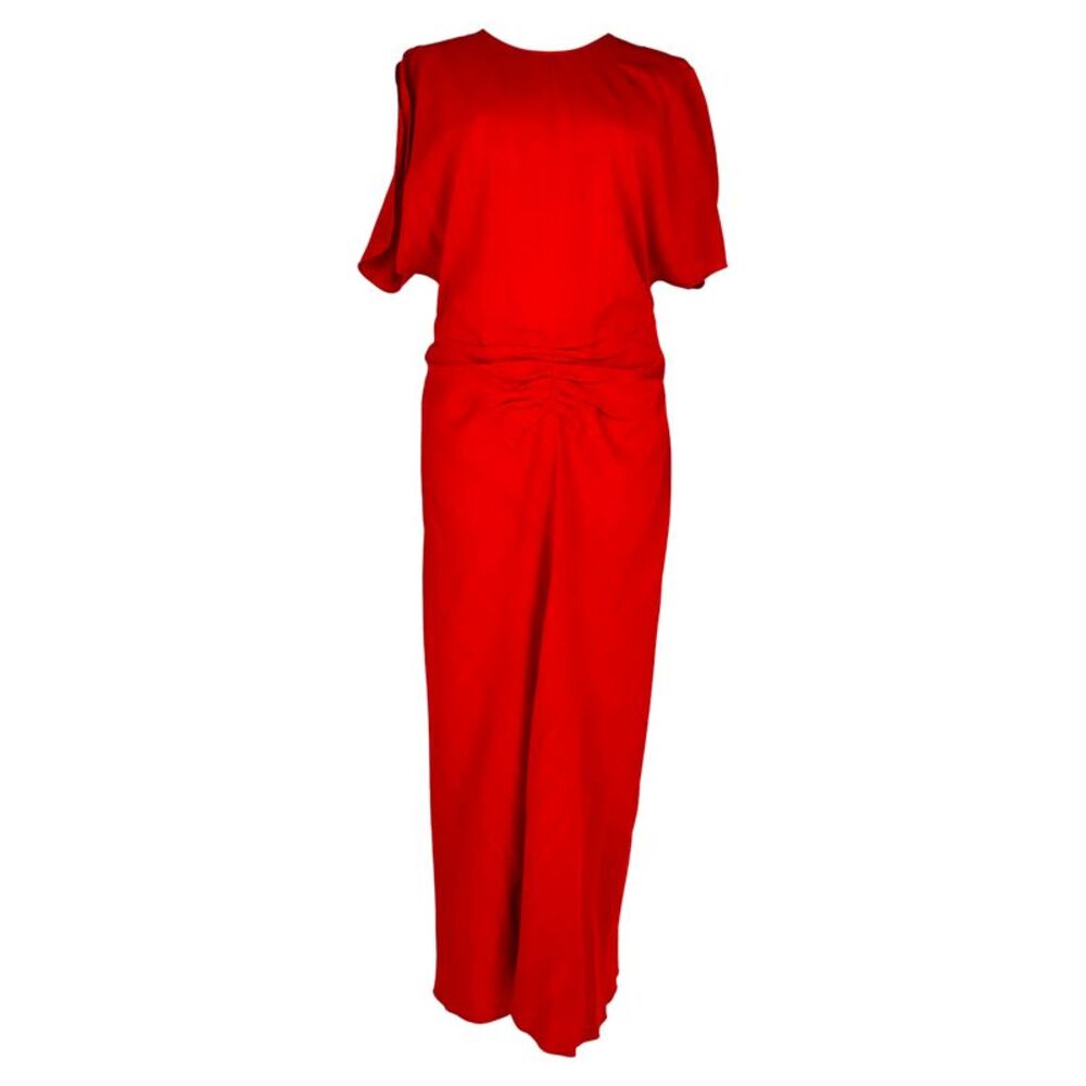 Victoria Beckham Gathered Midi Dress in Red Viscose
